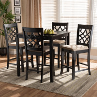 Baxton Studio RH321P-Sand/Dark Brown-5PC Pub Set Nisa Modern and Contemporary Sand Fabric Upholstered Espresso Brown Finished 5-Piece Wood Pub Set